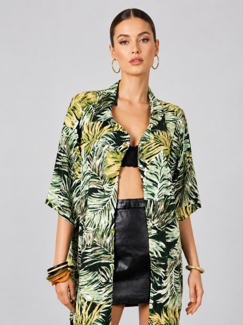 Dreamland Tropical Floral Button-Up Shirt | Green Short Sleeve Unisex | Size XL
